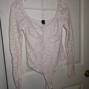 Wild Fabel White Cream Floral Long Sleeve Body Suit